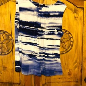 Calvin Klein sleeveless blue and white blouse